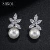 boucles d oreilles mariée en Zircon pour femme, Imitation perle, fleur, brillant