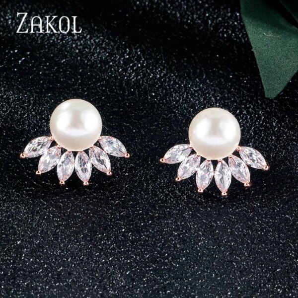 boucles d oreilles mariée en Zircon pour femme, Imitation perle, fleur, brillant