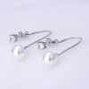boucles d oreilles mariée longues en zircon cubique, imitation perle de couleur argent