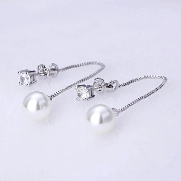 boucles d oreilles mariée longues en zircon cubique, imitation perle de couleur argent