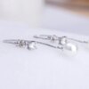 boucles d oreilles mariée longues en zircon cubique, imitation perle de couleur argent