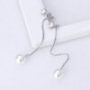 boucles d oreilles mariée longues en zircon cubique, imitation perle de couleur argent
