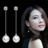 boucles d oreilles mariée longues en zircon cubique, imitation perle de couleur argent