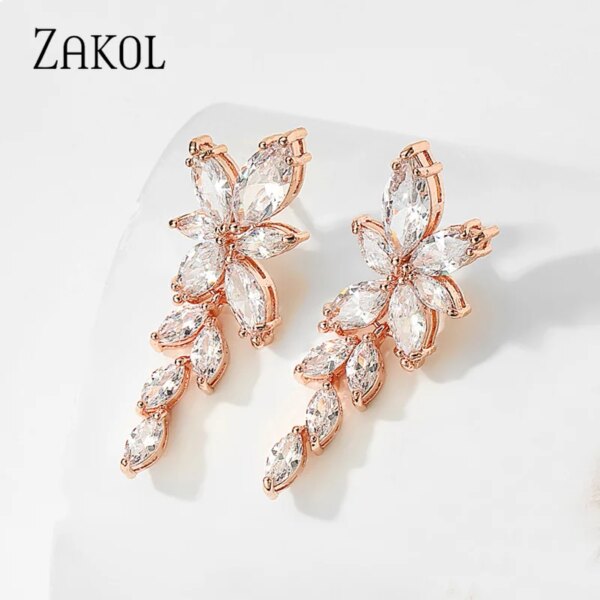 boucles d oreilles mariée pendantes pour femmes, en or blanc, en cristal