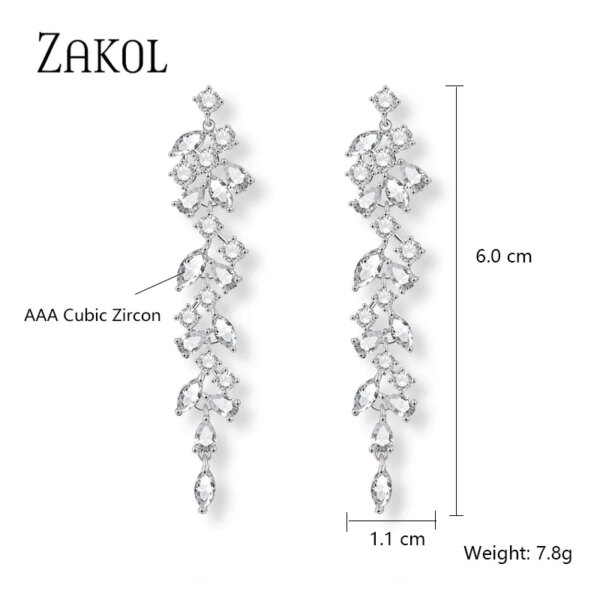 boucles d oreilles mariée pendantes pour femmes, en or blanc, en cristal