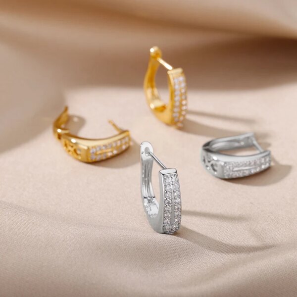 boucles d oreilles mariée géométriques en acier inoxydable pour femmes, bijou en Zircon