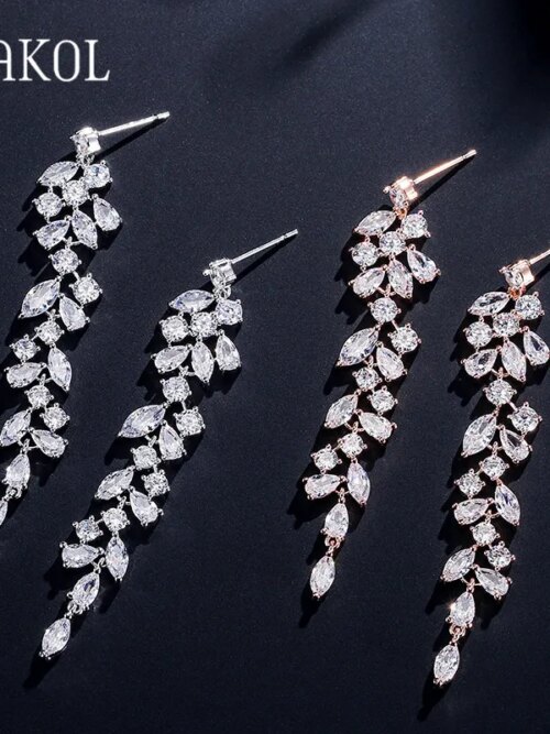 boucles d oreilles mariée longues en zircone cubique pour femmes élégantes