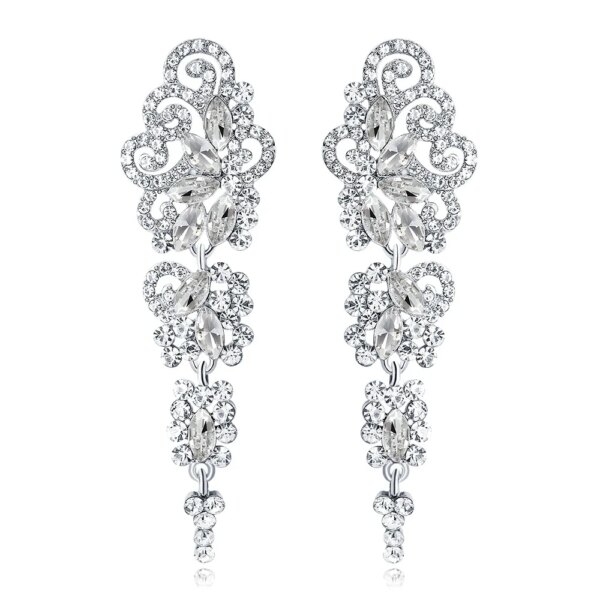 boucles d oreilles mariée longues en biscuits cristal clair pour femmes, bijoux de mariage