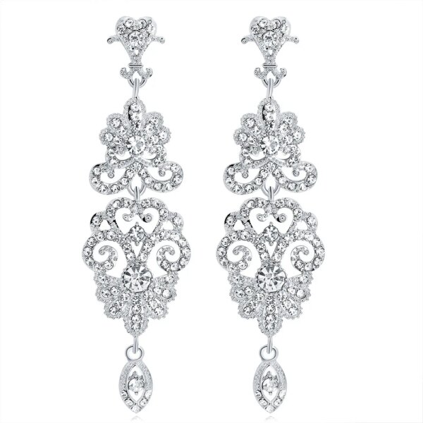 boucles d oreilles mariée longues en biscuits cristal clair pour femmes, bijoux de mariage