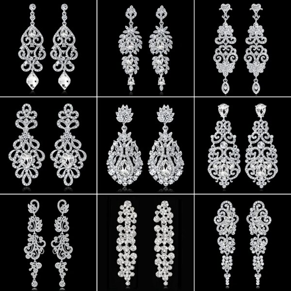 boucles d oreilles mariée longues en biscuits cristal clair pour femmes, bijoux de mariage