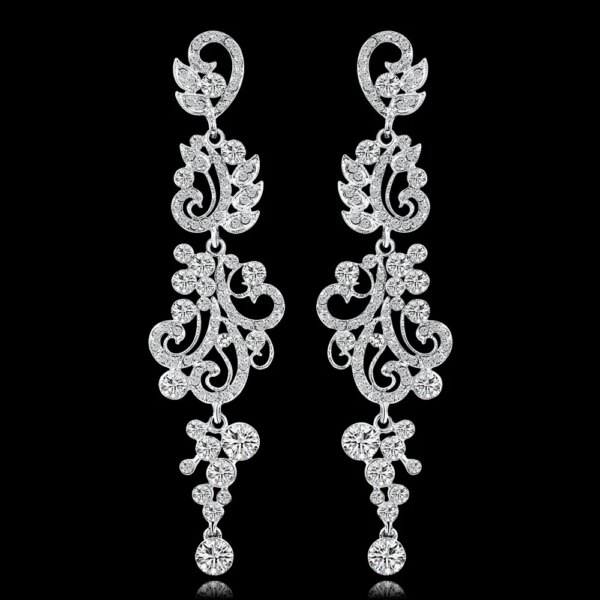 boucles d oreilles mariée longues en biscuits cristal clair pour femmes, bijoux de mariage