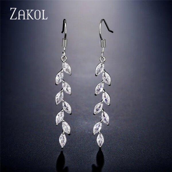 boucles d oreilles mariée longues en zircone cubique pour femmes élégantes