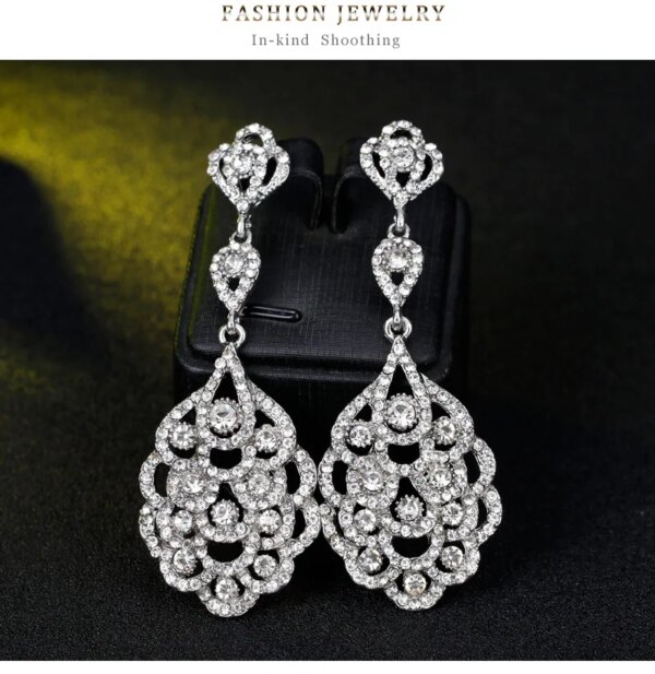 boucles d oreilles mariée longues en biscuits cristal clair pour femmes, bijoux de mariage