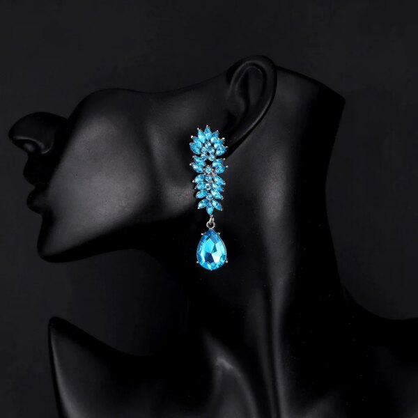 boucles d oreilles mariée longues en biscuits cristal clair pour femmes, bijoux de mariage