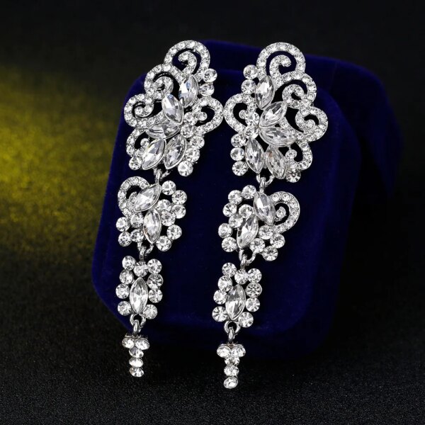 boucles d oreilles mariée longues en biscuits cristal clair pour femmes, bijoux de mariage