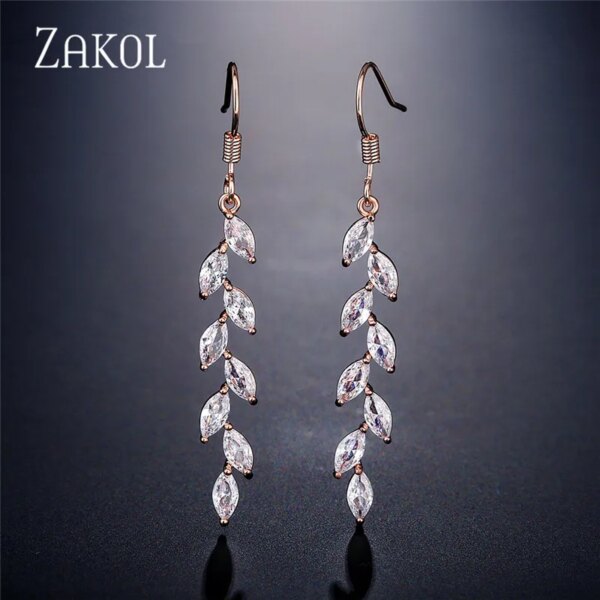 boucles d oreilles mariée longues en zircone cubique pour femmes élégantes