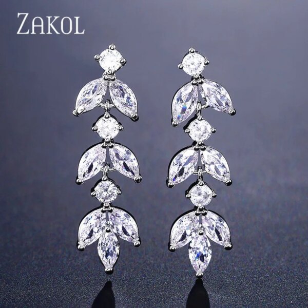 boucles d oreilles mariée longues en zircone cubique pour femmes élégantes