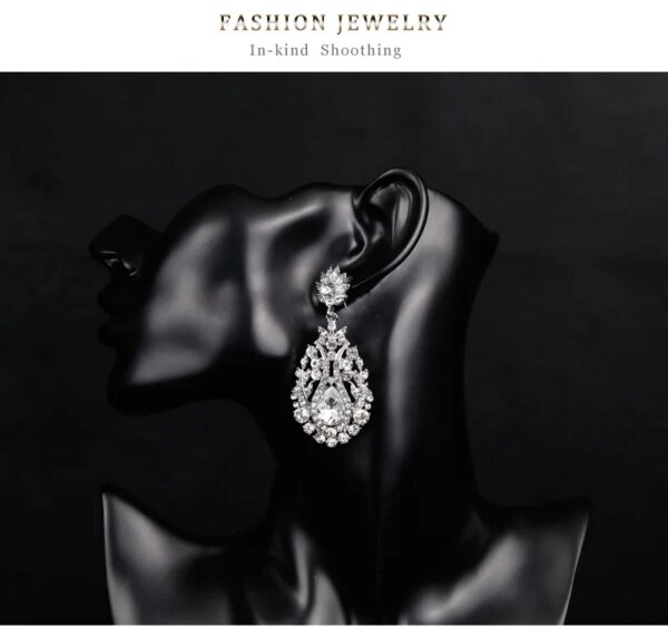 boucles d oreilles mariée longues en biscuits cristal clair pour femmes, bijoux de mariage