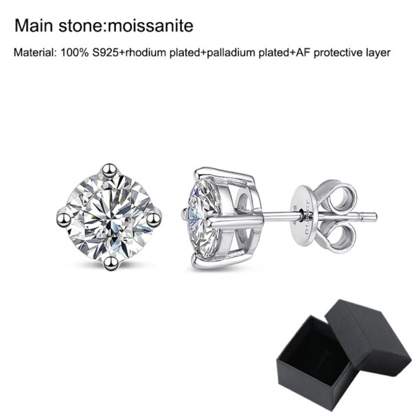 boucles d oreilles mariée en Moissanite pour hommes et femmes, 0.1 – 3ct, S925