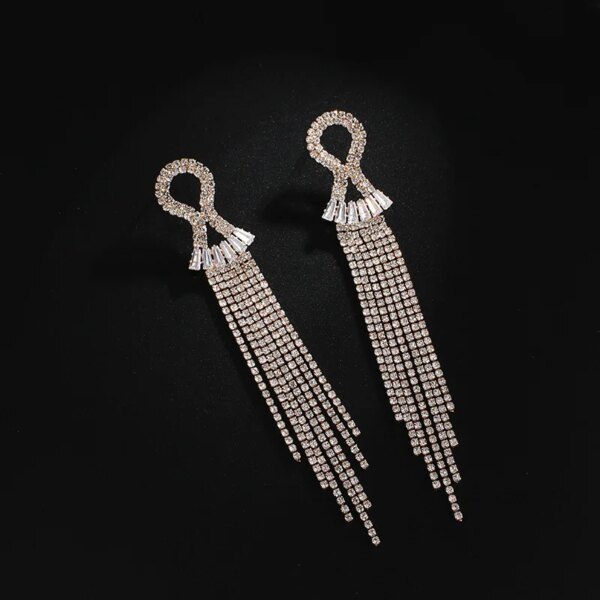 boucles d oreilles mariée longues en biscuits cristal clair pour femmes, bijoux de mariage