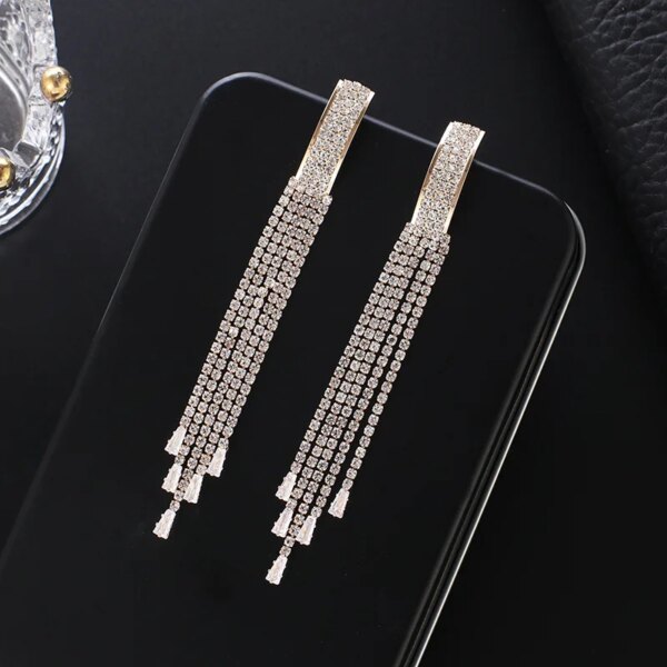 boucles d oreilles mariée longues en biscuits cristal clair pour femmes, bijoux de mariage