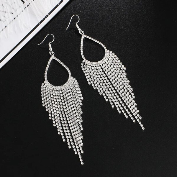 boucles d oreilles mariée longues en biscuits cristal clair pour femmes, bijoux de mariage