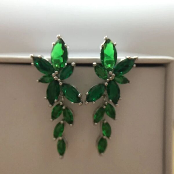 boucles d oreilles mariée en forme de feuille pour femmes, en Zircon