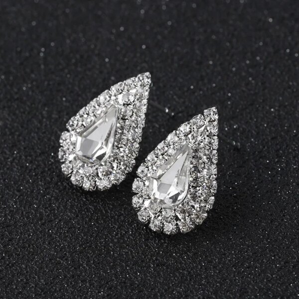 boucles d oreilles mariée carrées/rondes/cœur en strass de couleur argent pour femmes