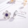 boucles d oreilles mariée en cristal pour femmes, couleur argent, fleur faite à la main