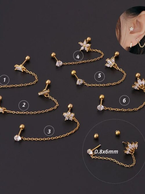 70955-081067.jpg Boucle d oreille 2 trous en Acier Inoxydable, 2 Pièces, 20g, 0.8mm