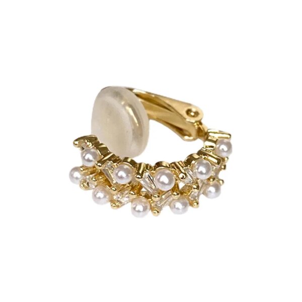 Boucle d oreille 2 trous clip perle double couche pour femmes et filles, manchette d'oreille de luxe