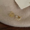 Boucle d oreille 2 trous clip perle double couche pour femmes et filles, manchette d'oreille de luxe