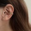 Boucle d oreille 2 trous clip perle double couche pour femmes et filles, manchette d'oreille de luxe