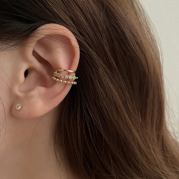 Boucle d oreille 2 trous clip perle double couche pour femmes et filles, manchette d'oreille de luxe