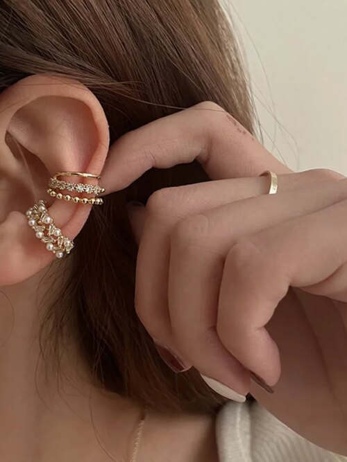 71066-9f7942.jpg Boucle d oreille 2 trous clip perle double couche pour femmes et filles, manchette d'oreille de luxe