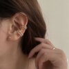 Boucle d oreille 2 trous clip perle double couche pour femmes et filles, manchette d'oreille de luxe