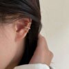 Boucle d oreille 2 trous clip perle double couche pour femmes et filles, manchette d'oreille de luxe