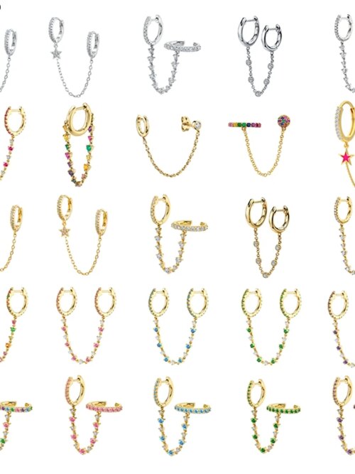 71094-44cc08.jpg Boucle d oreille 2 trous en Argent 925 pour Femme, Clip Coloré, Bijoux à Deux Trous