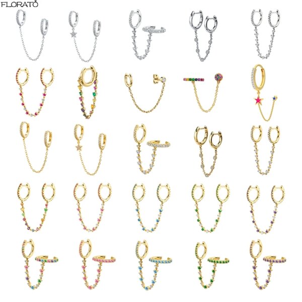 Boucle d oreille 2 trous en Argent 925 pour Femme, Clip Coloré, Bijoux à Deux Trous