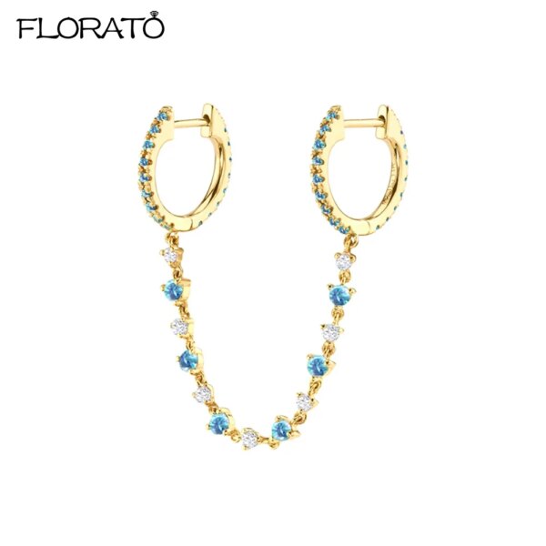 Boucle d oreille 2 trous en Argent 925 pour Femme, Clip Coloré, Bijoux à Deux Trous