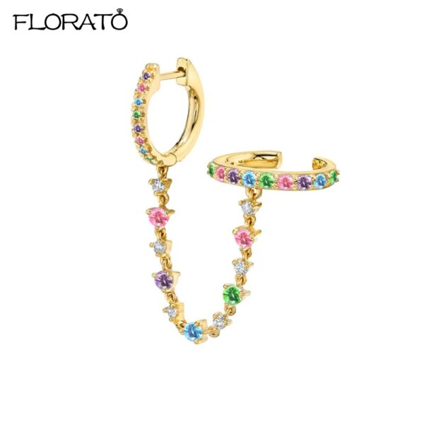 Boucle d oreille 2 trous en Argent 925 pour Femme, Clip Coloré, Bijoux à Deux Trous