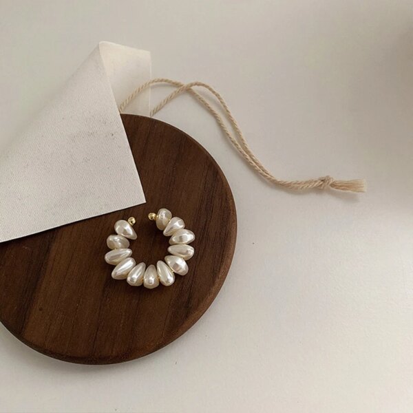 71207-6b3c66.jpg boucle d oreille perle française pour femme, faux Piercing, manchette, rétro élégant, irrégulier