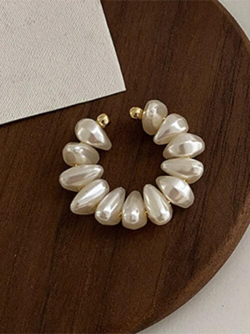 boucle d oreille perle française pour femme, faux Piercing, manchette, rétro élégant, irrégulier