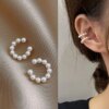 boucle d oreille perle clip en forme de C pour femmes, manchette d'oreille en perles, non perçantes