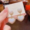 boucle d oreille perle en forme de grand cœur pour femme, bijoux en forme de sirène, pendentif en perles, style coréen