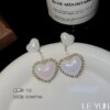 boucle d oreille perle en forme de grand cœur pour femme, bijoux en forme de sirène, pendentif en perles, style coréen