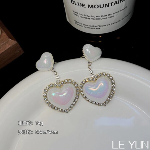 boucle d oreille perle en forme de grand cœur pour femme, bijoux en forme de sirène, pendentif en perles, style coréen