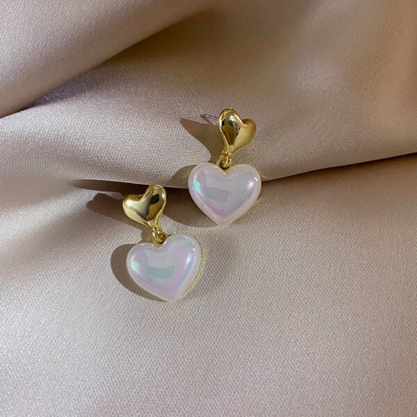 boucle d oreille perle en forme de grand cœur pour femme, bijoux en forme de sirène, pendentif en perles, style coréen