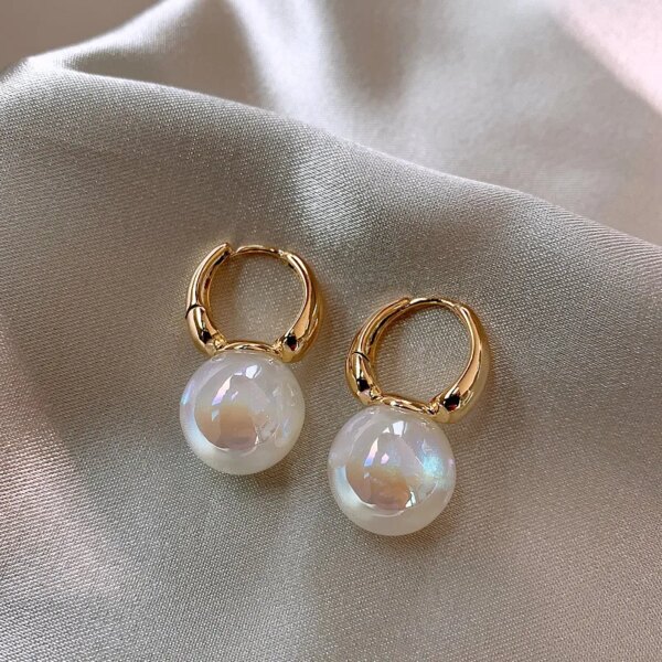 boucle d oreille perle en forme de grand cœur pour femme, bijoux en forme de sirène, pendentif en perles, style coréen