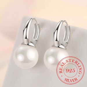 boucle d oreille perle à tige de perle en argent 925 pour femmes et filles, bijoux de fête en surbrillance brillante
